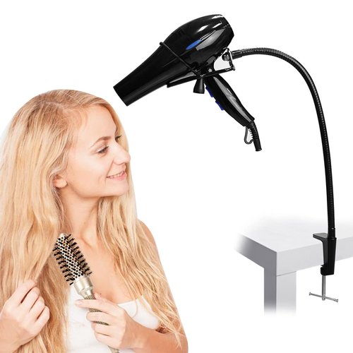 LUEXBOX Hands Free Blow Dryer Holder, Stainless Steel Hair Dryer Stand Clamp Mount for Countertop, Adjustable Hair Dryer Holder for Dog Grooming Table Arm with Clamp (Black)