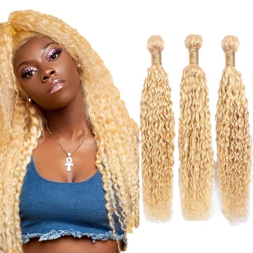 613 Bundles Blonde Kinky Curly Human Hair Brazilian 613 Bundles Curly Wave Human Hair Bundles Unprocessed Virgin Hair Weave 3 Bundles Blonde Bundles Remy Hair Extensions 10 12 14 Inch
