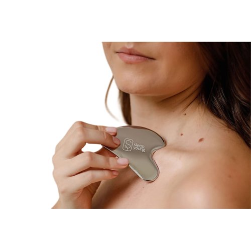SLEEP YOUNG Stainless Steel Gua Sha Tool - Durable, Anti-Aging Facial Sculptor for Lymphatic Drainage and Puffiness Reduction, includes Travel Pouch