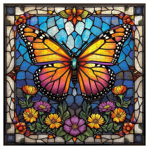 Butterfly Puzzles for Adults 1000 Pieces and up, Stained Glass Puzzle with Butterfly Flowers, PICKFORU Colorful Wall Art Puzzles as Home Decor