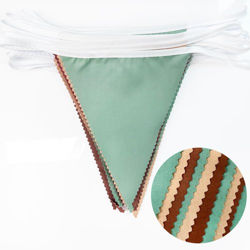 32Ft Sage Green Brown Triangle Flag Fabric Banner Pennant Bunting Garland Streamers for Birthday Wedding Baby Shower Jungle Safari Summer Woodland Camping Outdoor Picnic Garden Party Decorations