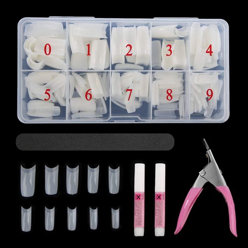 Abodhu Natural Nail Tips Coffin Shape Fake Nails French Tips Half-cover False Nails with Glue, a Nail File, a Nail Clipper,DIY Christmas Nail Tips,500 Pieces Acrylic Nail Tips for Manicure, 10 Sizes
