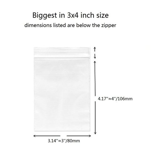 3''x 4'', (Pack of 100) Small Clear Poly Zipper Bags Reclosable Zipper lock Storage Plastic Bags for Jewelry, Gift Card, Halloween Candy