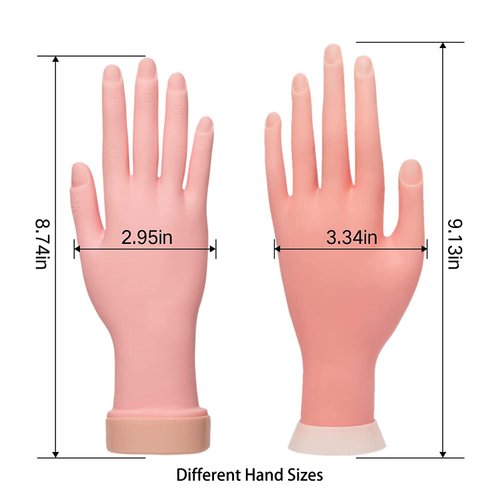 krofaue Practice Nail Tips Art Trainer Training Hand Tool Flexible Bendable Movable Fake Mannequin Left Hands Manicure Tool（Different Hand Sizes ）
