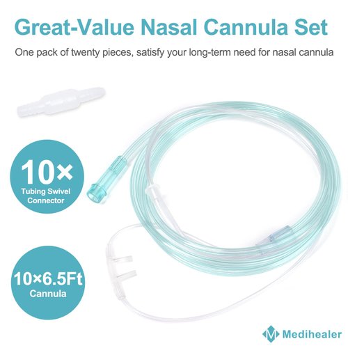 20 Packs Super Soft Nasal Cannula Tubing, Soft-Touch & Kink-Resistant, Includes 10PCS 6.5 Feets Nasal Cannula tubing &10PCS Oxygen Tubing Swivel Connector, Great Value Supplies by Medihealer.