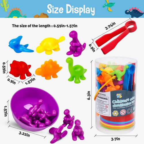 NAODONGLI Counting Dinosaurs Color Sorting Toys with Rainbow Bowls for Kids Sensory Training & Counting Activity Montessori Education Learning Activities Easter Gift for 3-5 Years Old Boys Girls