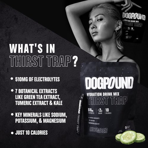 DOGPOUND Thirst Trap | Hydration Supplement | Electrolyte Drink Mix for Workout & Nightlife Recovery | Cucumber | 10 Calories | 30 Easy Open Sticks