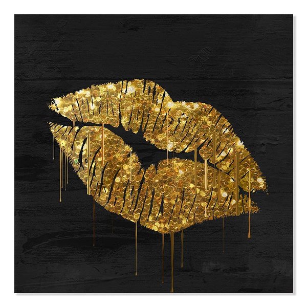 7CANVAS Black and Gold Canvas Wall Art Ornate Lip Print on Canvas Fashion Poster for Bedroom Bathroom Decor Framed Ready to Hang 20x20Inch