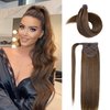 JIAMEISI Ponytail Extension Human Hair Wrap Around Clip in Hair Piece Ponytail Extension Human Hair Straight Ponytail Hair Extensions with Magic Paste 90G 20 Inch #4 Medium Brown