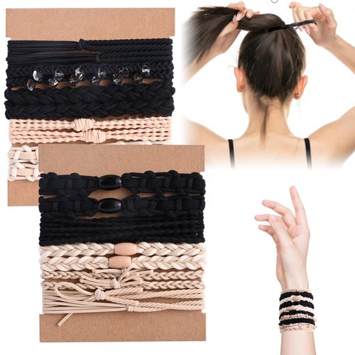 zxbaers Boho Hair Ties Bracelets, 20 PCS 5 Style Cute Hair Ties No Damage for Thin and Thick Hair Elastic Hair Pony Tail Holders Women Girls Hair Accessories (Black & Beige)