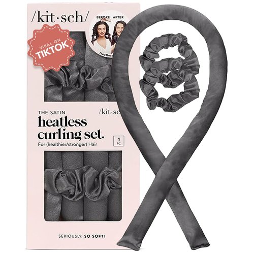 Kitsch Satin Heatless Curling Set for No-Heat Soft Curls | Overnight Hair Curlers & Curling Rod Headband, Frizz-Free Styling | Gentle Rollers for All Hair Types - 1 Pack (Charcoal)