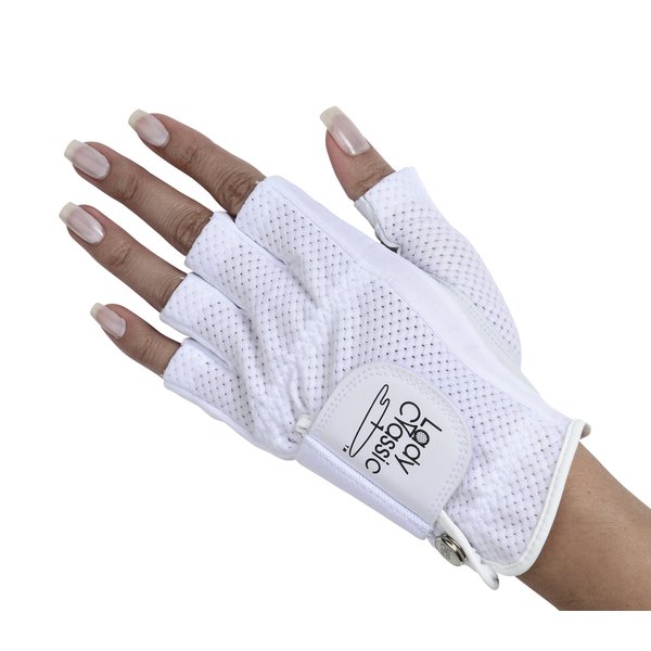 Lady Classic Cabretta 1/2 Finger Golf Glove White Medium LH