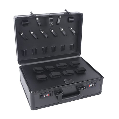 InSyoForeverEC Professional Barber Case, Barber Tool Kits Storage, Double Layer Travel Barber Tool Box, Luxury Carrying Case for Beauty Hair Stylist Pet Groomer with Handle & Secure Numlock, Black