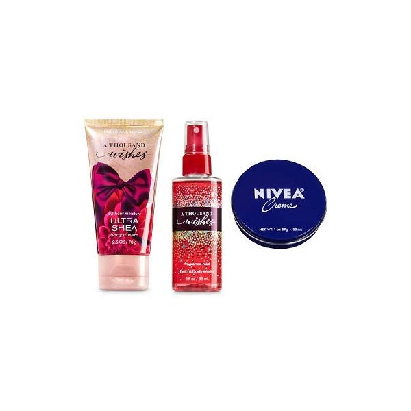 Bath and Body Works 2 Pack A Thousand Wishes. Body Cream 2.5 Oz, Fine Fragrance Mist 3 Oz. and Travel Size Body Cream 1 Oz.