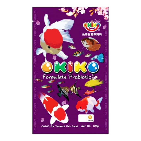 OKIKO 100 g. Formulate Probiotic Goldfish Food Color Enhancing Vitality & Tropical Fish Feed Floating Mini Pellet, Growth Fast Energy Healthy Nutrition, Highly Digestible, Clear Water, Multi Vitamins