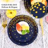 Aneco 60 Pieces 7 Inches Disposable Paper Plates Navy Blue Paper Plates Blue and Gold Foil Dot Dessert Plates Round Paper Plates for Wedding Bridal Shower Birthday Party Decorations