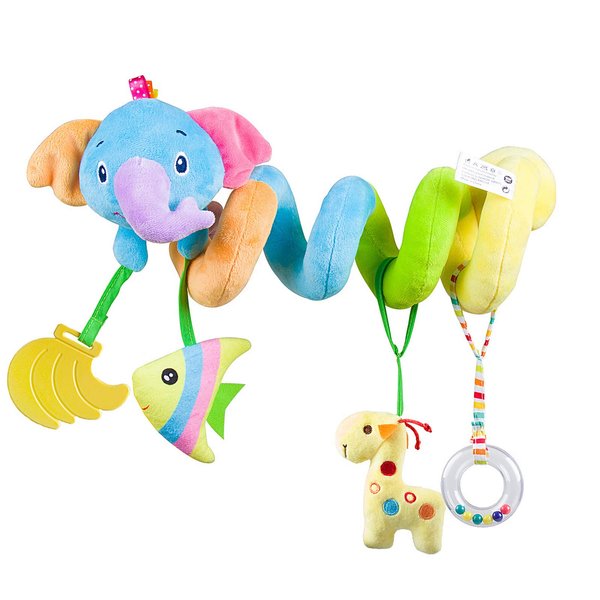 Caterbee Baby Car Seat Toys, Activity Spiral Stroller Hanging Toys with Rattle for Infant (Elephant)