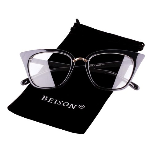 BEISON Blue Light Blocking Glasses, Women Cat Eye Computer Glasses Anti Glare Anti Eyestrain Blue Light Blocker Eyewear (Black, Non-prescription Clear Lens)