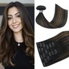 HUAYI Clip in Human Hair Extensions Ombre Natural Black to Chestnut Brown Highlight Black 120g Thicken Double Weft Brazilian Hair Full Head Silky Straight 14 Inch(14in 7pcs 120g)