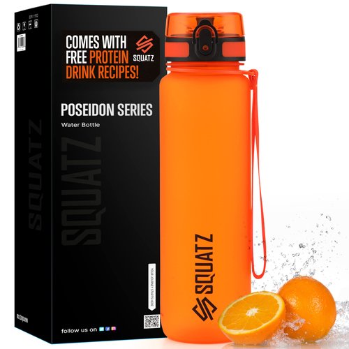 SQUATZ 34 Oz Poseidon Series Frosted Water Bottle - Premium Quality Wide Mouth Gym Flask with Fruit Infuser Strainer, Fixed Carrying Strap, Leak Resistance, and Zero Condensation