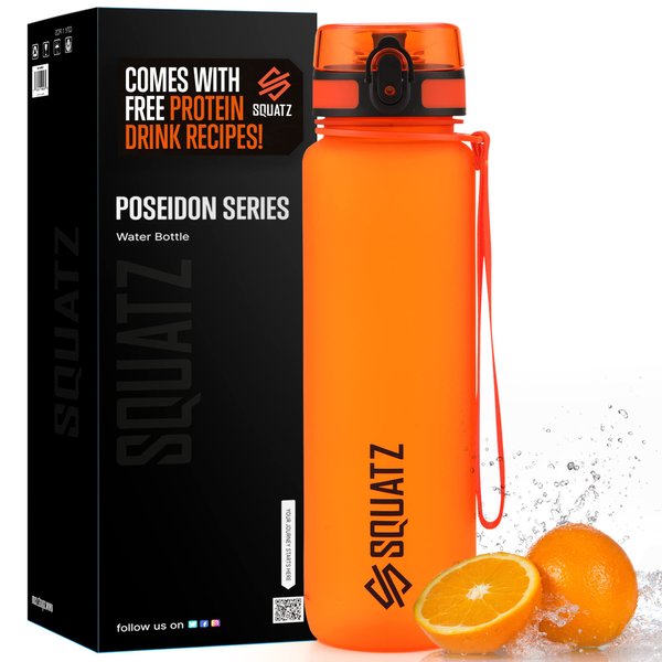SQUATZ 34 Oz Poseidon Series Frosted Water Bottle - Premium Quality Wide Mouth Gym Flask with Fruit Infuser Strainer, Fixed Carrying Strap, Leak Resistance, and Zero Condensation