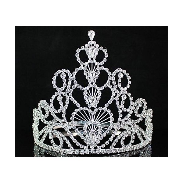 Full Crown Hearts Clear Austrian Rhinestone Crystal Tiara Headband Headpiece Queen Bridal Wedding Prom Pageant Party Silver Plated T1507