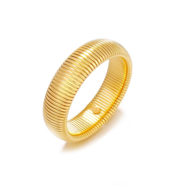 CONRAN KREMIX Gold Chunky Bangle Stretch Bracelets For Women 14K Real Gold Filled Stainless Steel Cuff Bracelet Non Tarnish Trendy Jewelry 20MM Width,8 Inches
