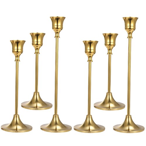 Anndason Set of 6 Gold Taper Candle Holders Decorative Candlestick Holder for Home Decor, Wedding, Dinning, Party, Anniversary