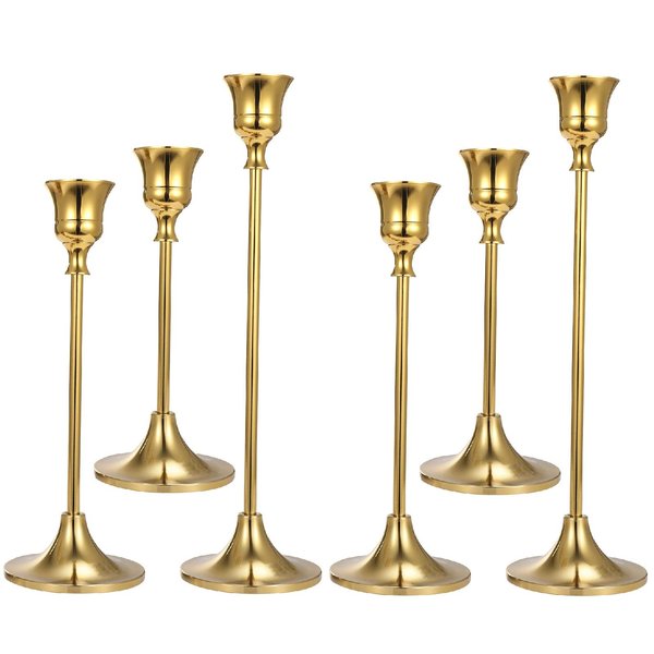 Anndason Set of 6 Gold Taper Candle Holders Decorative Candlestick Holder for Home Decor, Wedding, Dinning, Party, Anniversary
