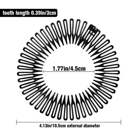 9 Pieces Full Circular Stretch Comb Flexible Plastic Circle Comb Stretch Hair Comb Headband Hairband Holder for Women Girls, 3 Colors (Black, White, Clear)