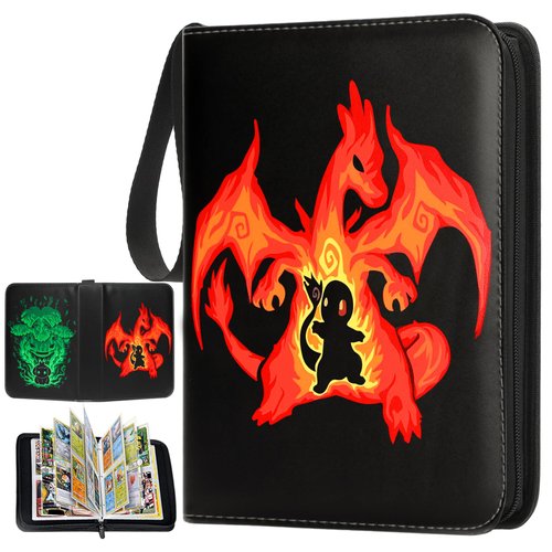 Card Binder 4-Pocket Trading Cards Holder, Trading Binders Fits 400 Cards for Card Games Collection Case Book With 50 Removable Sleeves Display Storage Carrying Case (4 Pocket)