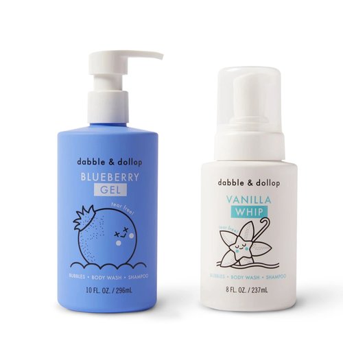 Dabble & Dollop Blueberry + Vanilla Body Wash & Shampoo - 3 in 1 Natural Bubble Bath for Kids, USA-Made, Paraben & Sulfate Free, Vegan, Gluten-Free, Tear-Free (Pack of 2)