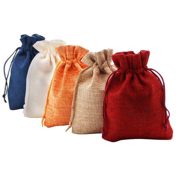 SumDirect Small Burlap Gift Bags - 20Pcs 4x6inch Mixed Color Jewelry Pouches with Drawstring, Reusable Linen Gift Bags for Wedding, Party, Valentine, Christmas