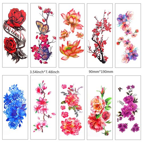 46 Sheets Flowers Temporary Tattoos Stickers Multi-Colored Mixed Style Body Art Temporary Tattoos for Women Girls or Adults Fake Tattoo Body Art Sticker of ZLXIN (multicolor)