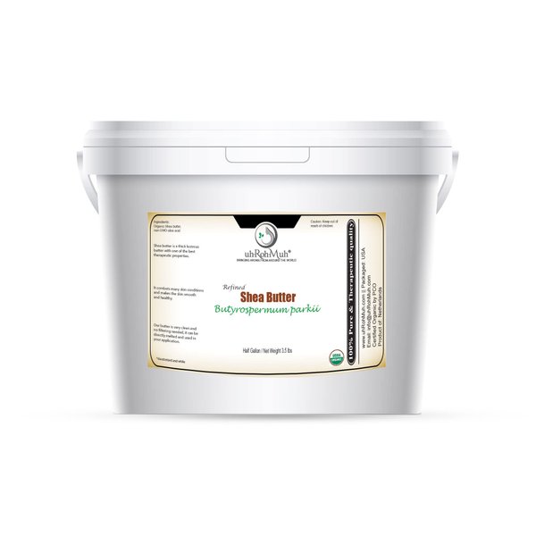 uh*Roh*Muh USDA Certified Half Gallon Organic Shea Butter from the Netherlands | Refined, Nourishing Body Butter for Smooth and Healthy Skin | (Net Wt. 1.6/3.5 lb)