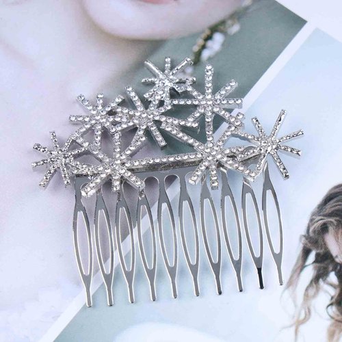 Iaceble Rhinestone Snowflake Hair Comb Barrette Silver Snow Hair Side Comb Crystal Weddings Headpieces Chirstmas Cz Snowflake Hair Piece Decorative Hair Accessories for Women and Girls Headdress