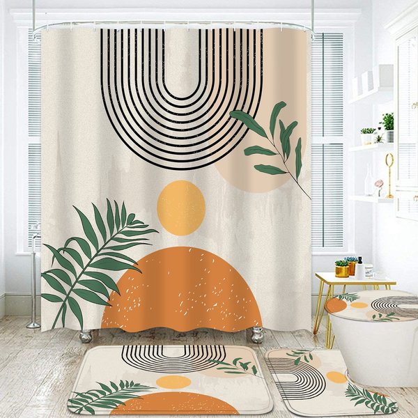 FZDHHY 4PCS Thanksgiving Shower Curtain Set Fall Pumpkin Shower Curtain Bathroom Set Autumn Shower Curtains for Bathroom with Hooks 72x72 inch (Yellow)