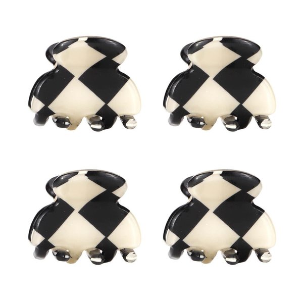4 PCS Checkered Claw Clip Mini Hair Clips for Women Girl Fine Hair 1 Inch Hair Clips Black and White Checkered decorative Small Jaw Clips for bangs Braids