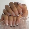 MERVF Coffin Press on Nails Medium Fake Nails Black French Tip Ballerina Acrylic Nails 24pcs Glossy Glue on Nails Press ons Nude False Nails