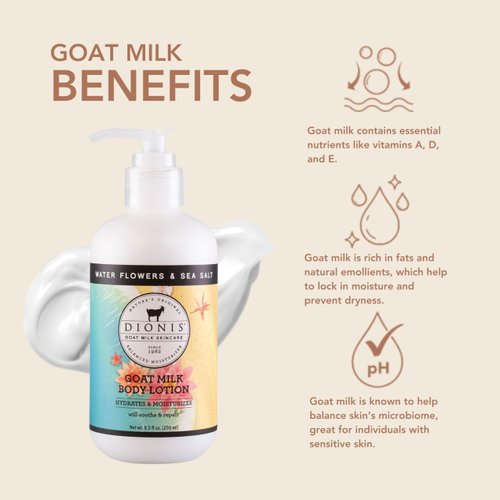 Dionis - Goat Milk Skincare Scented Lotion (8.5 oz) - Made in the USA - Cruelty-free and Paraben-free (Water Flowers & Sea Salt)