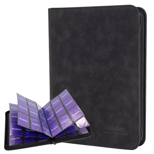 9 Pocket Card Binder 540 Double Sided Pocket PU Collection Binder Folder Card Album Card Holder Fit for MTG Football Play Cards (Black, 9 Pocket)
