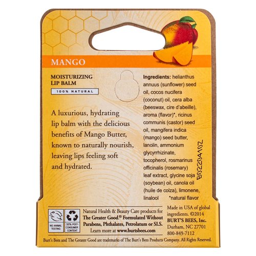 Burt's Bees Moisturizing Lip Balm, Mango 0.15 oz (Pack of 3)