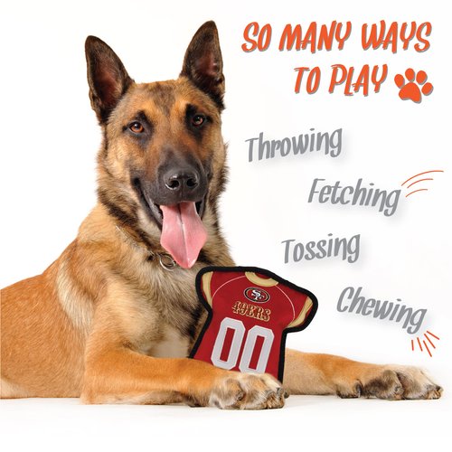 The 1st Ever Tough but Smooth Dog Toy NFL SAN Francisco 49ERS Football Jersey Tough Pet Toy. A Premium Quality Doggie Toy with Built-in Squeaker. Sports Fans Favorite Chew Toy