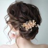 Foyte Crystal Flower Wedding Hair Comb Leaf Headpiece Gold Hair Piece Bride Pearl Hair Accessories for Women
