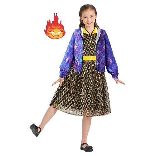 EOILFM Halloween Girls Elemental Ember Costume Cosplay Dress Set Outfit Coat Dress Up Pretend Play Toddler for Kids 6-7T