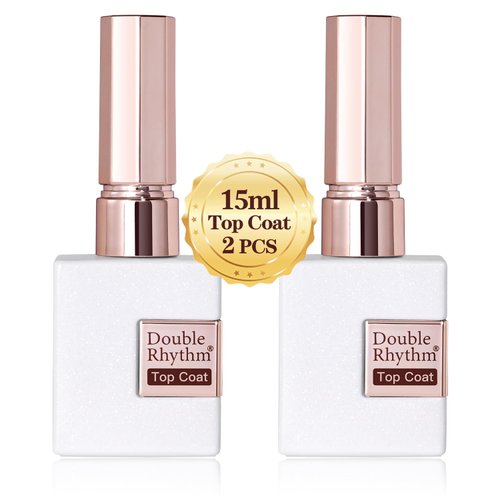 Double Rhythm 2 Pcs 15ML No Wipe Gel Top Coat Set Clear Glossy Gel Polish Kit Soak Off UV LED (2Pcs Top Coat)