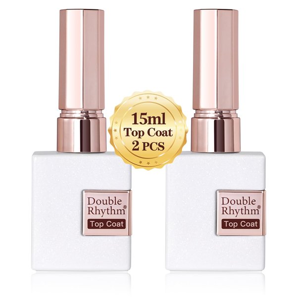 Double Rhythm 2 Pcs 15ML No Wipe Gel Top Coat Set Clear Glossy Gel Polish Kit Soak Off UV LED (2Pcs Top Coat)