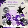 Halloween Purple and Black Silver Balloon Garland Arch Kit 132pcs withe Starburst disco ball Foil Balloons for girl 15/16th birthday New Year Wedding Prom Halloween Party Decoration