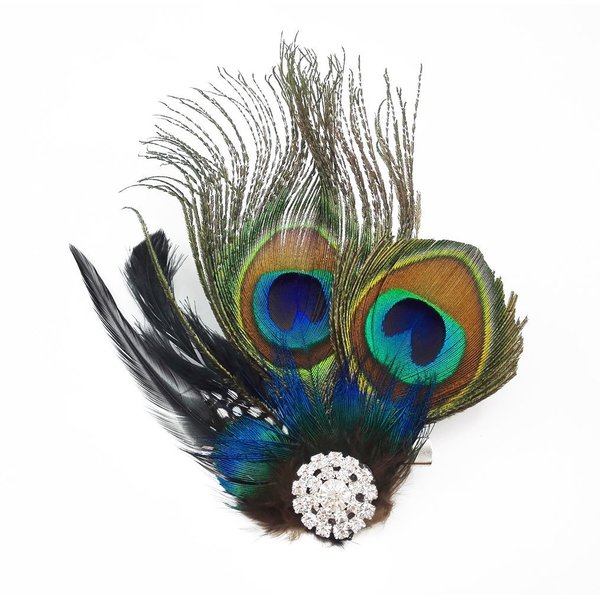 yueton faux Peacock Feather Hair Clip Pin Bridal Wedding Dance Party Hair Accessory