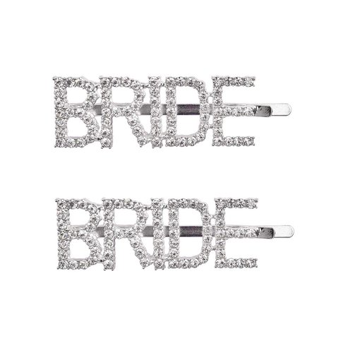 Messen Wedding Accessories Letters Bobby Hair Pins Headwear Luxury Crystal Rhinestones Hair Clips for Bride Sparkle Hair Barrette Jewellery (2 Pieces,2x BRIDE)